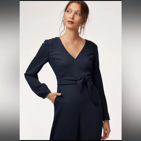 SOLD / Aritzia wilfred ecoulement tie waist long sleeve open back black jumpsuit - Picture 3 of 10